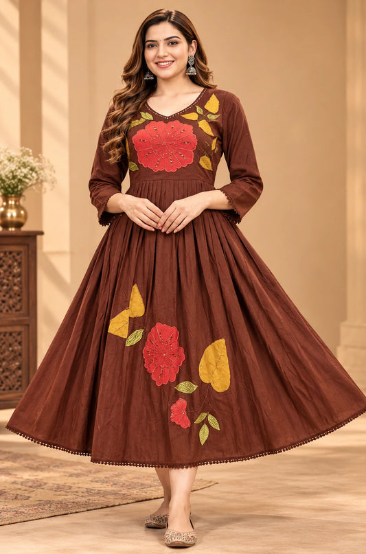 Mul Mul Cotton Flower Design Anarkali