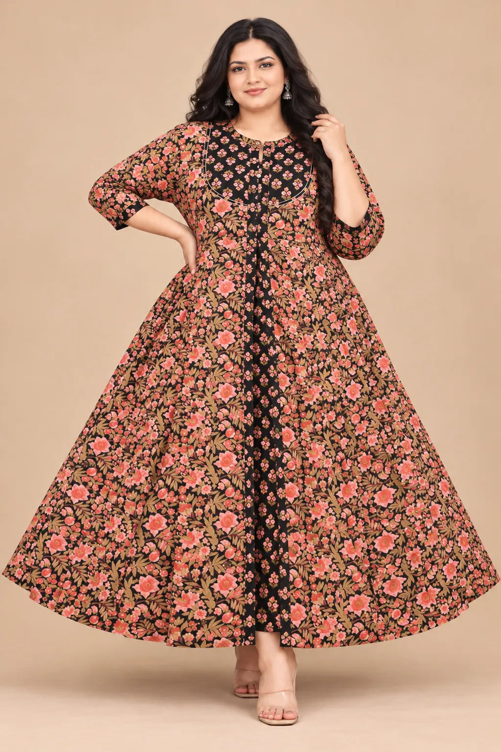 Plus Size Jaipur Centre Slit Umbrella - Mirror - Patch Work