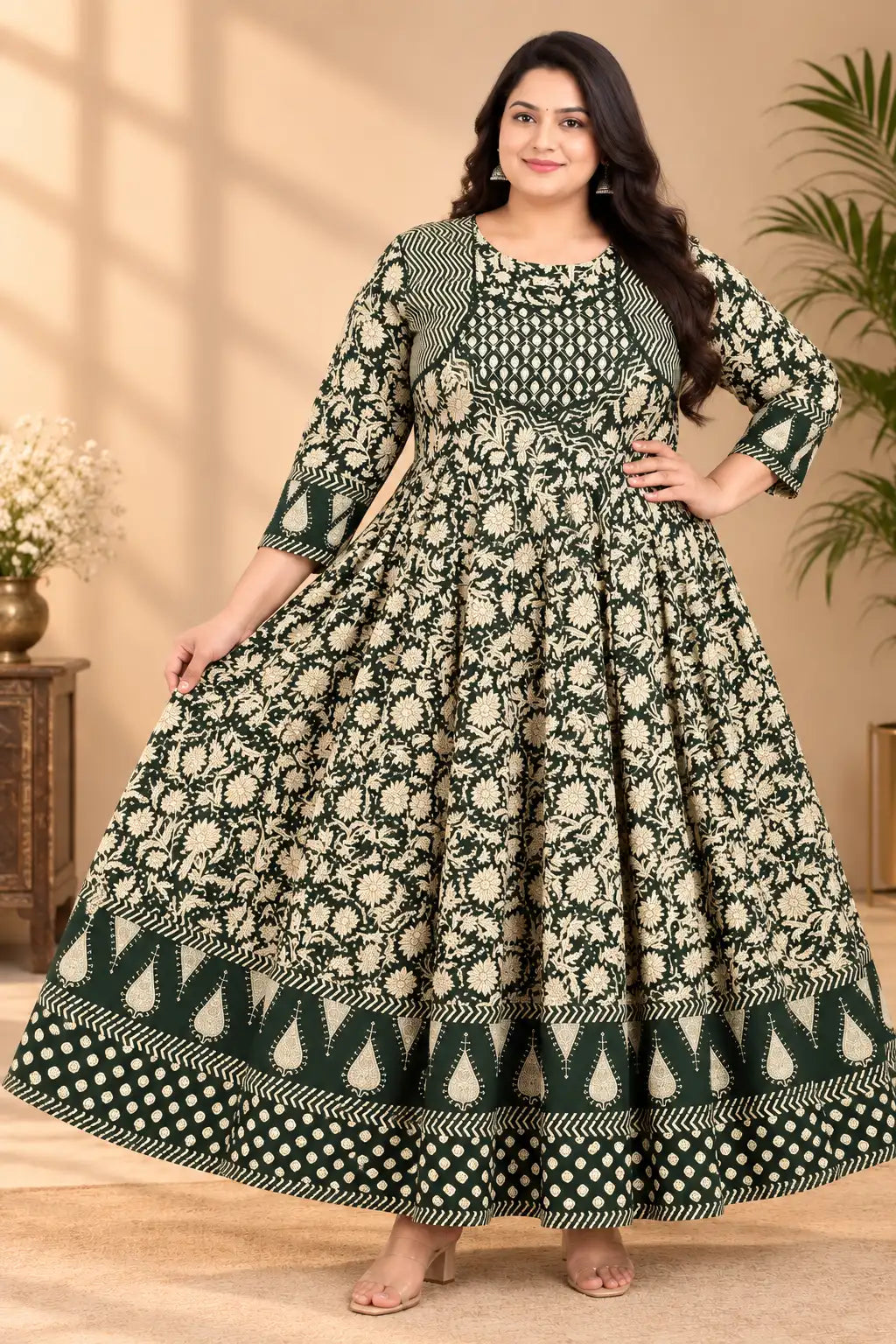 Plus Size Mirror Patch Work Anarkali
