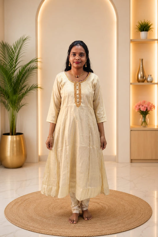 Tissue Anarkali Gold
