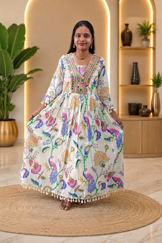 Mulcotton Anarkali Half White