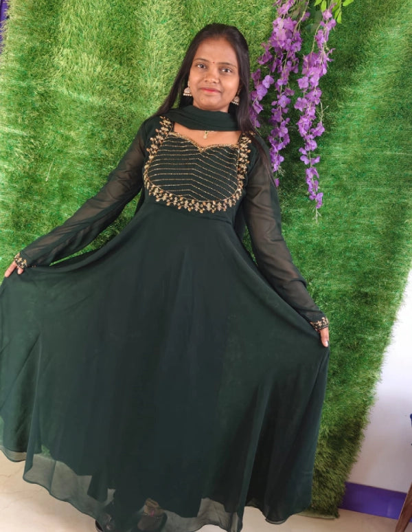 Heart Model Aari Work Anarkali