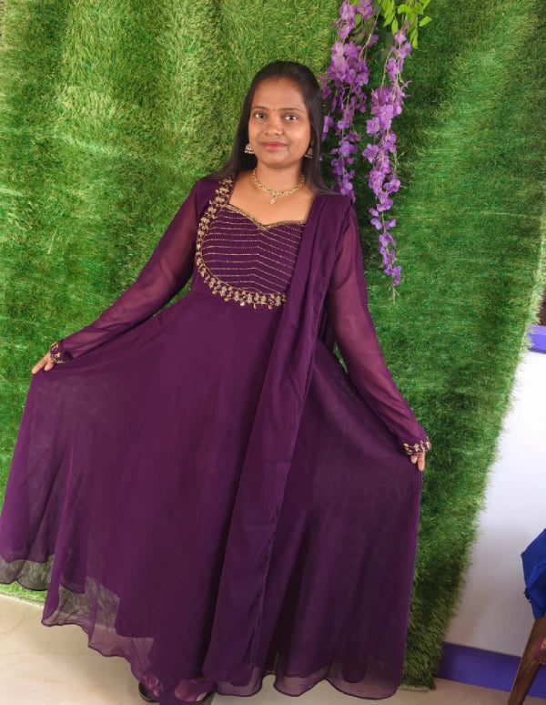 Heart Model Aari Work Anarkali