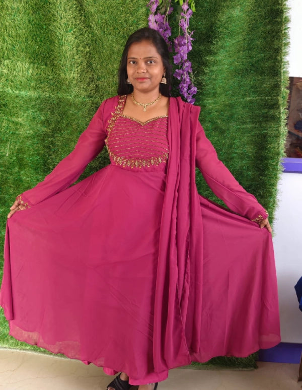 Heart Model Aari Work Anarkali