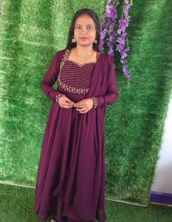 Heart Model Aari Work Anarkali