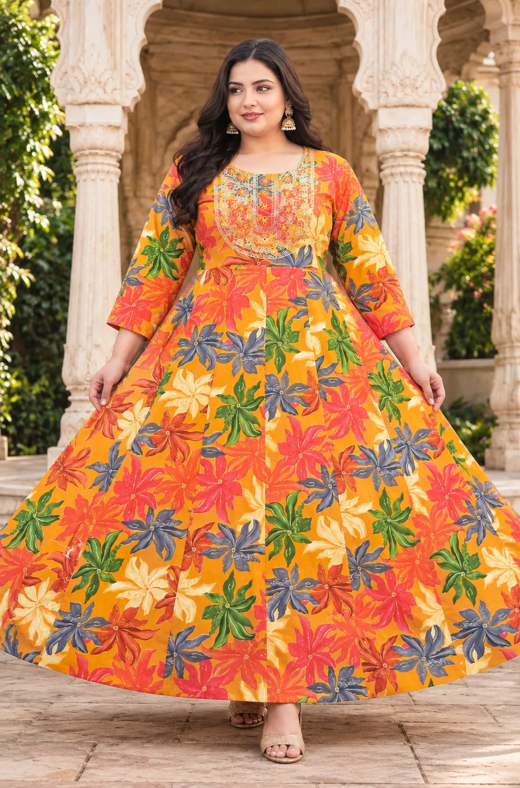 Plus Size Rayan Emporidary Multi Colour Anarkali