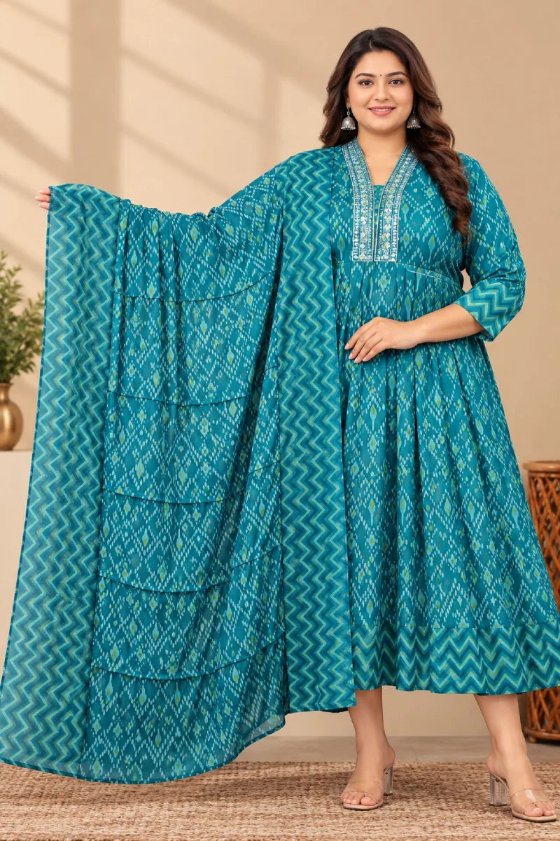 Plus Size High neck anarkali with dupatta