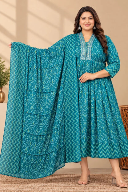 Plus Size High neck anarkali with dupatta