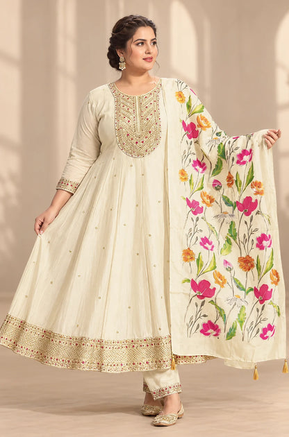 Plus Size Vichitra Silk Party Wear Premium Kali Model 3-Piece Set