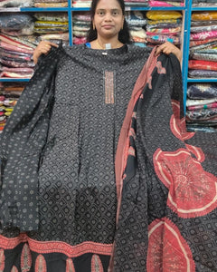 Plus Size Jaipur Mulmul Cotton Panel Cut Anarkali – 3 Piece Set