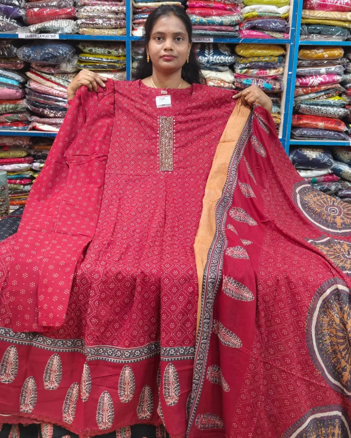 Jaipur Mulmul Cotton Panel Cut Anarkali – 3 Piece Set