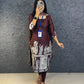 Kota Check Slit Kurti with Kalamkari Dupatta - Coffee Brown