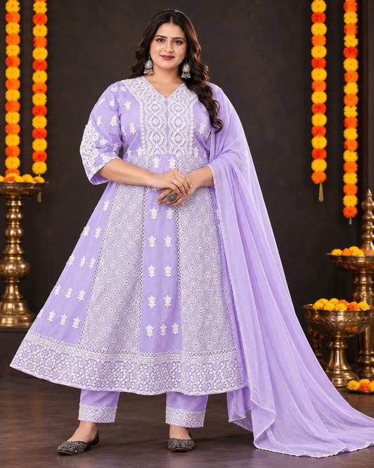 Plus Size Mulmul Cotton Thread Emporidary Work