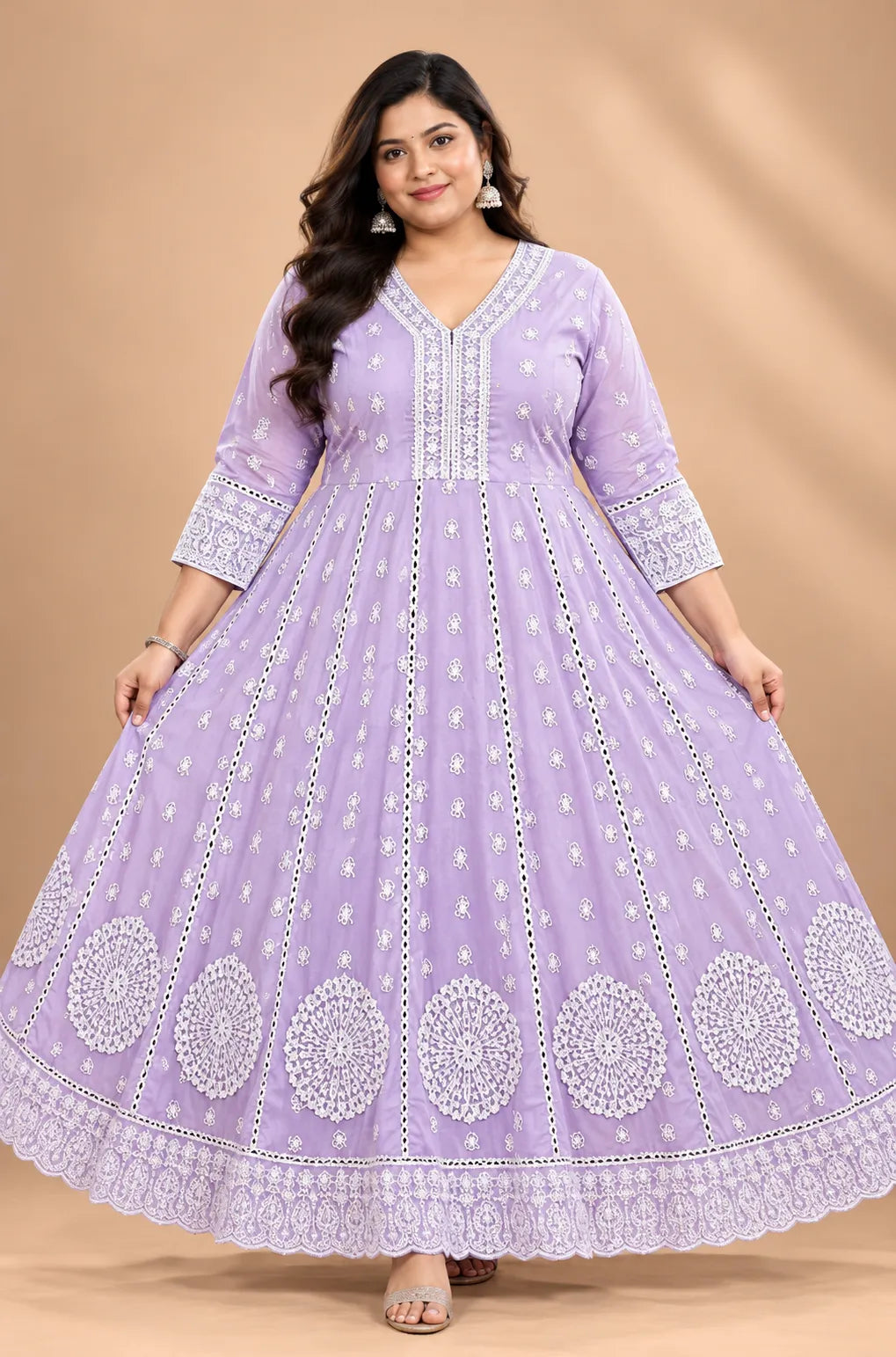 Plus Size High Neck Cotton Anarkali Set | Thread Embroidery – SSV ...