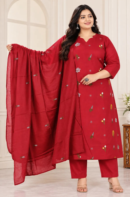 Plus Size High Neck Mulcotton 3pcs Set