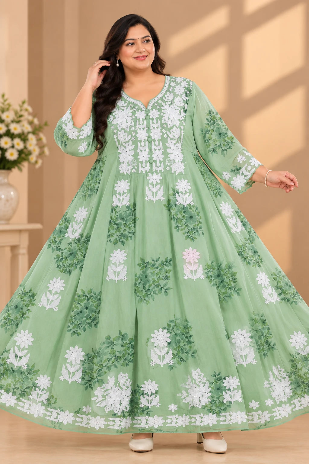 Plus Size Mulmul Cotton Thread Emporidary