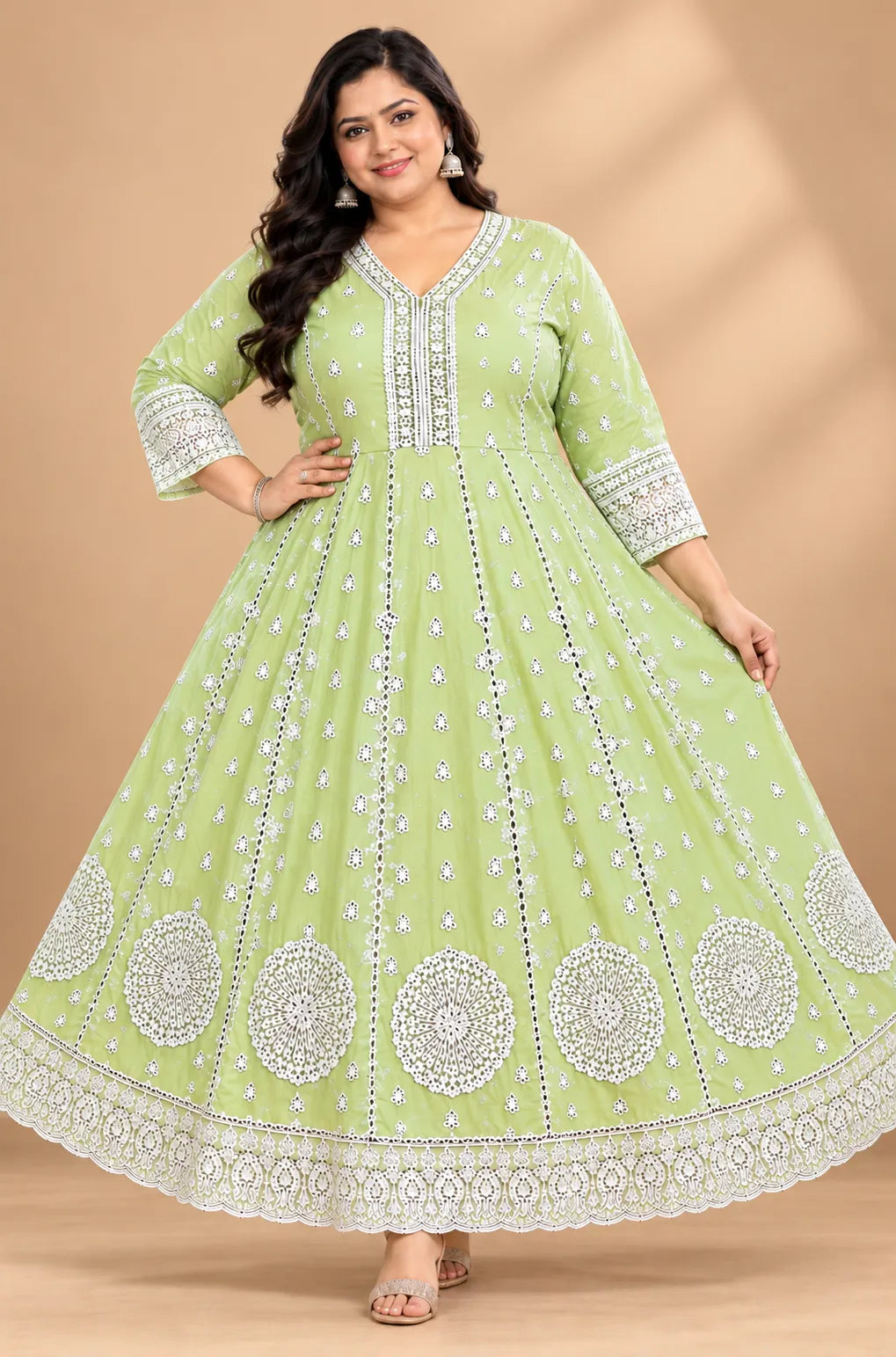 Plus Size Mulmul Cotton Thread Emporidary Full