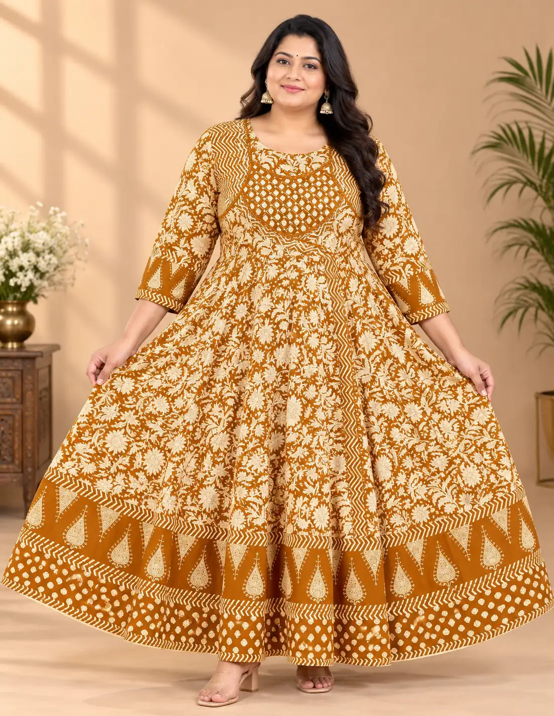 Plus Size Mirror Patch Work Anarkali