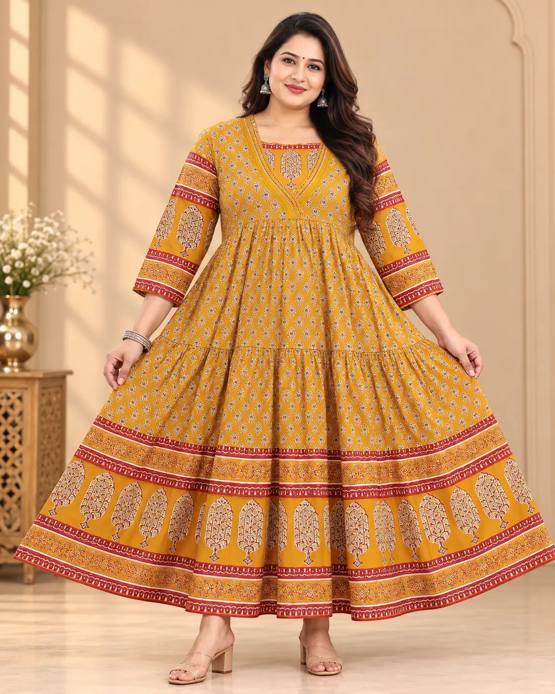 Plus Size Rayon Anarkali Aari work