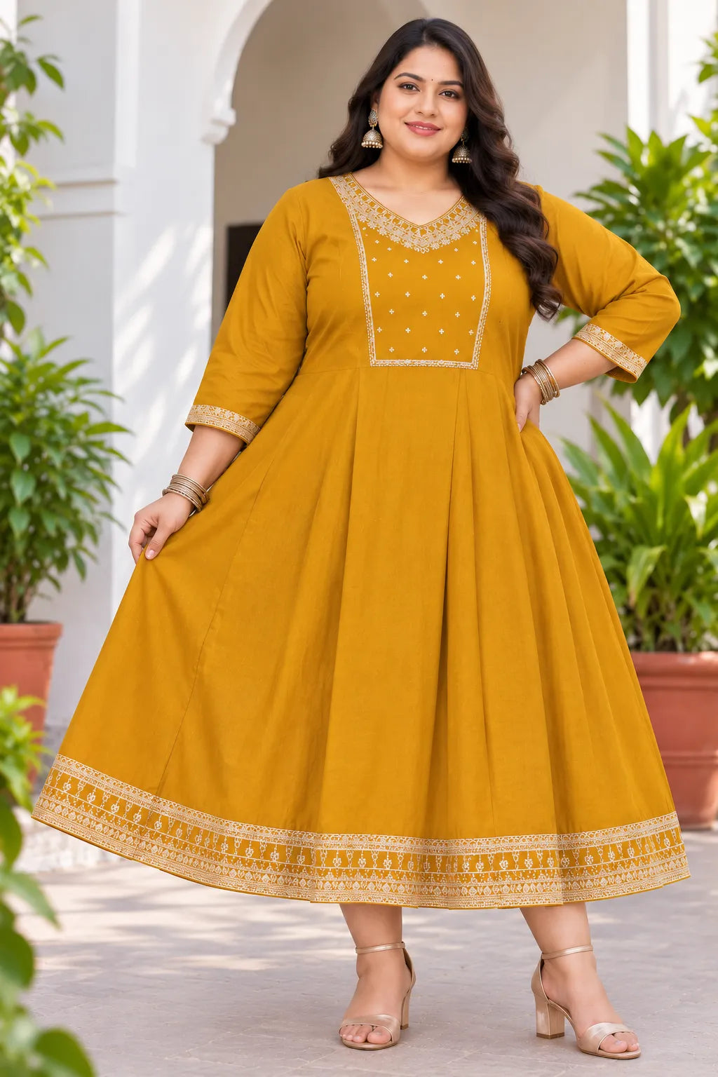 Plus Size Patch Work Pannel Cut Anarkali