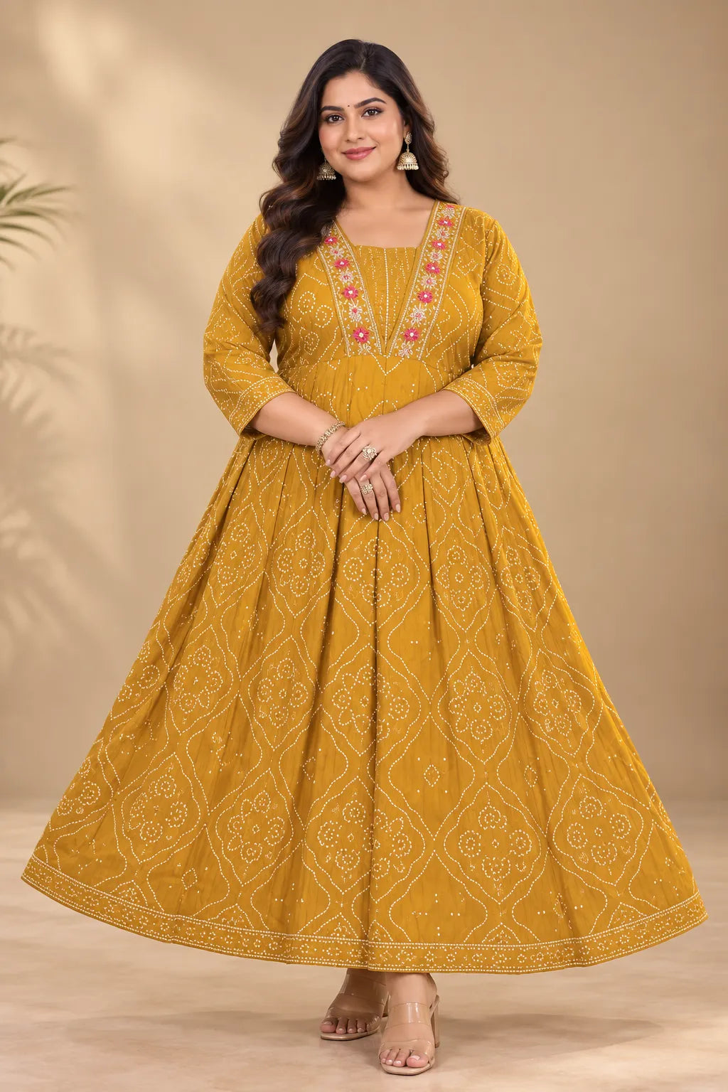Plus Size Heavy Rayon Anarkali Mirror Work