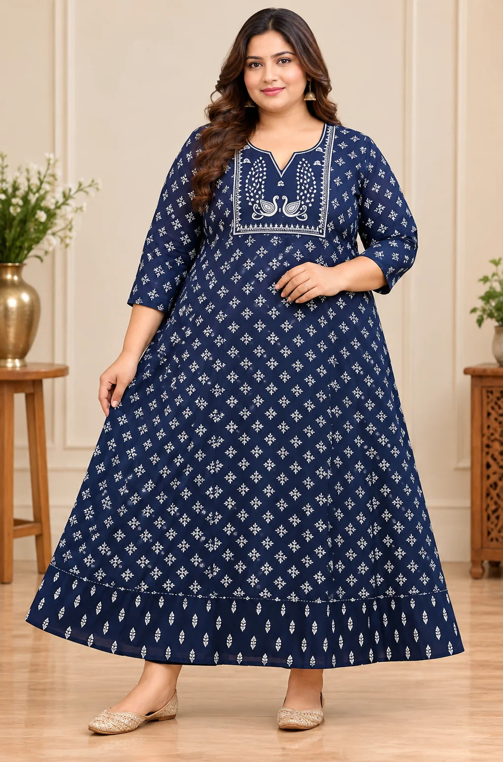 Plus Size Elegant Jaipur Umbrella Patch Work