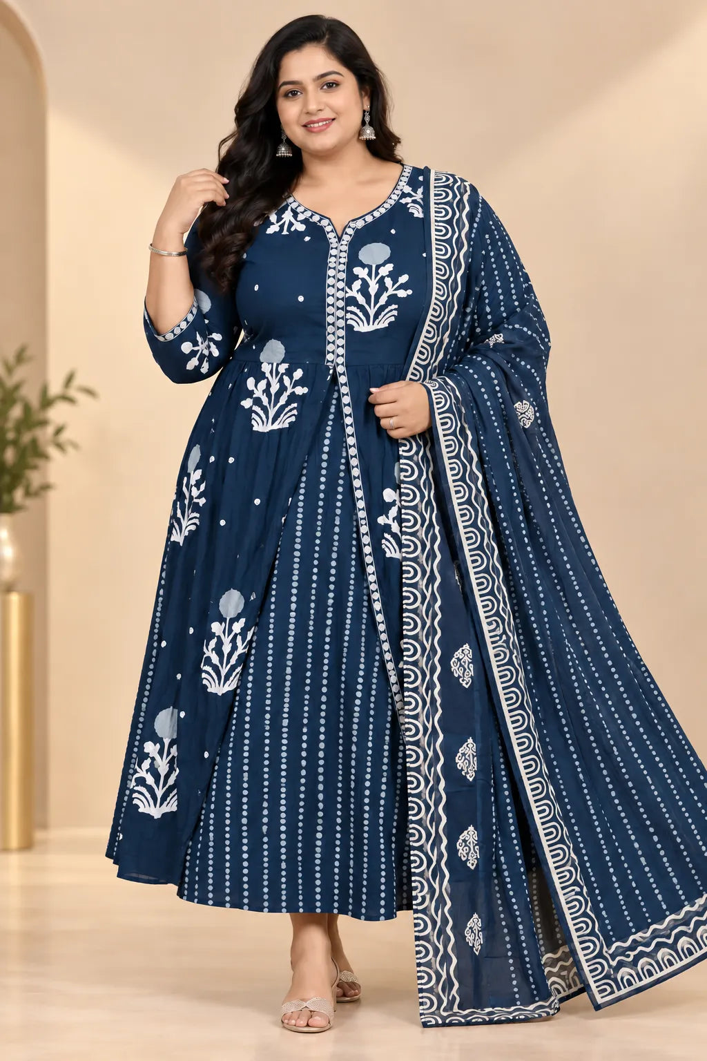 Plus Size Heavy Centre Slit Umbrella With Dupatta