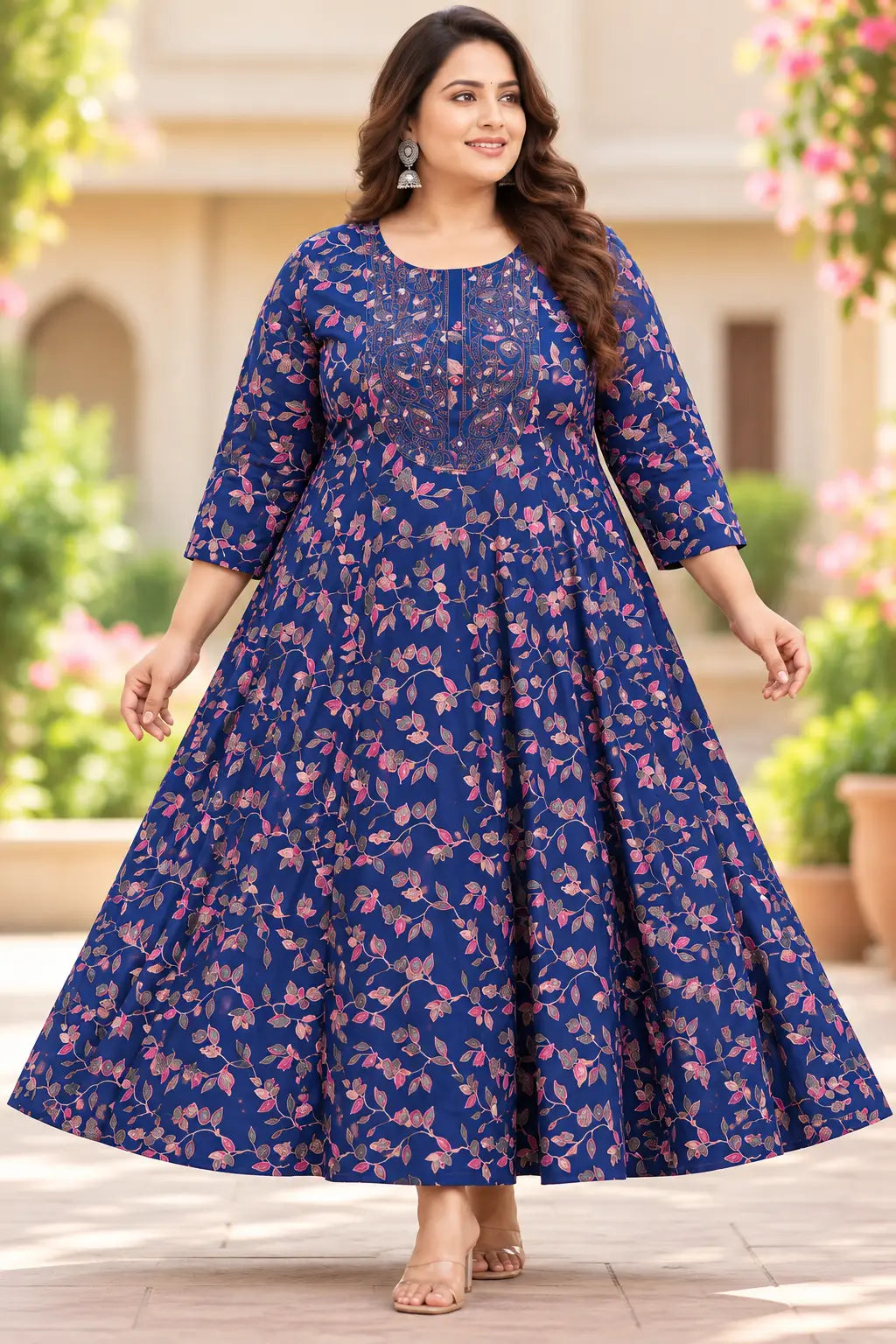 Plus Size Rayon Anarkali Patch Work