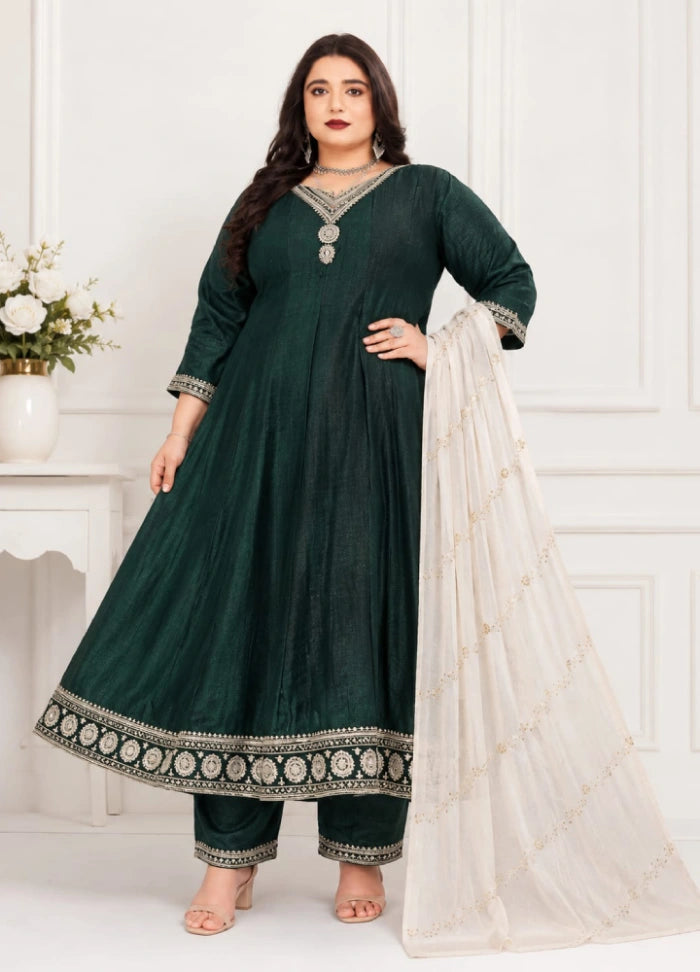 Plus size Kali Model Vizhitra Anarkali - Bottle Green (4XL to 6XL)