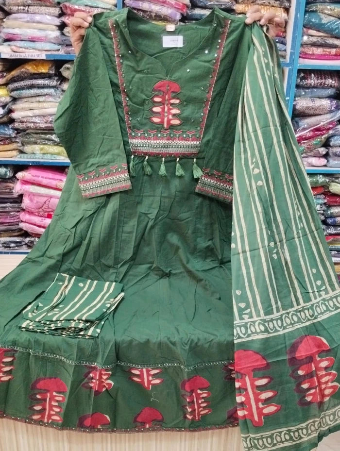 Cotton Anarkali 3pcs Set