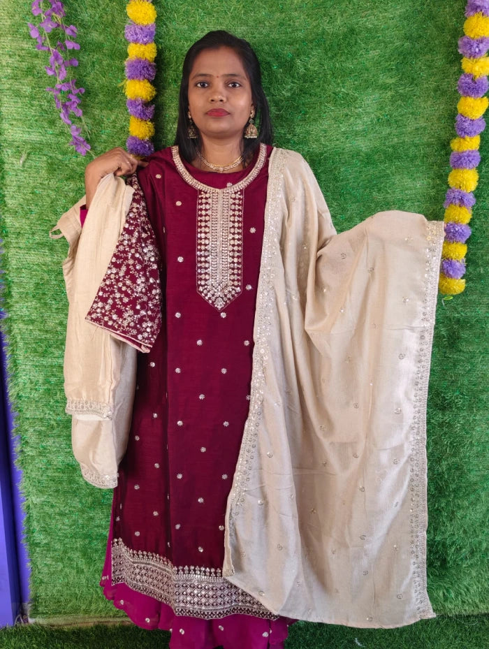 Plus Size Vizhitra Party Wear 3pcs Set Side Open