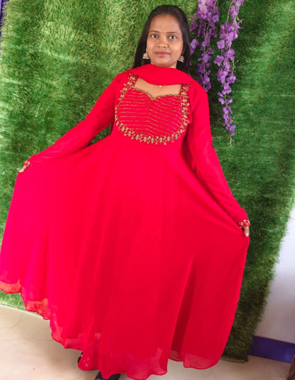 Heart Model Aari Work Anarkali