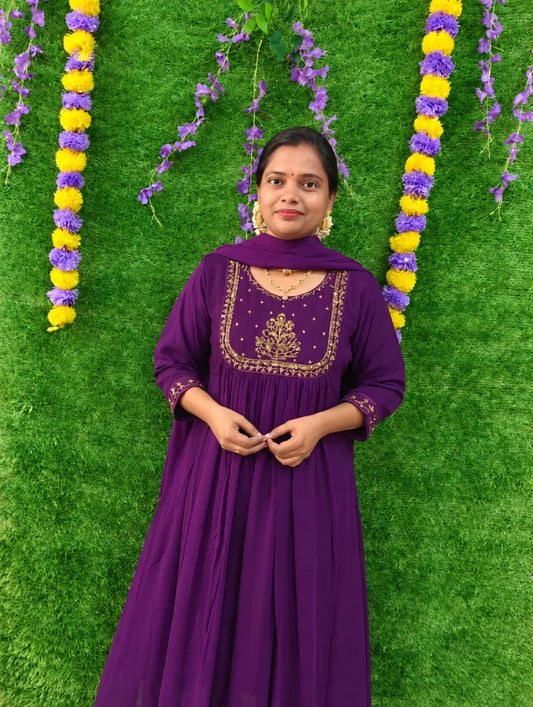 Plus Size Aari Work Georgette Mayura