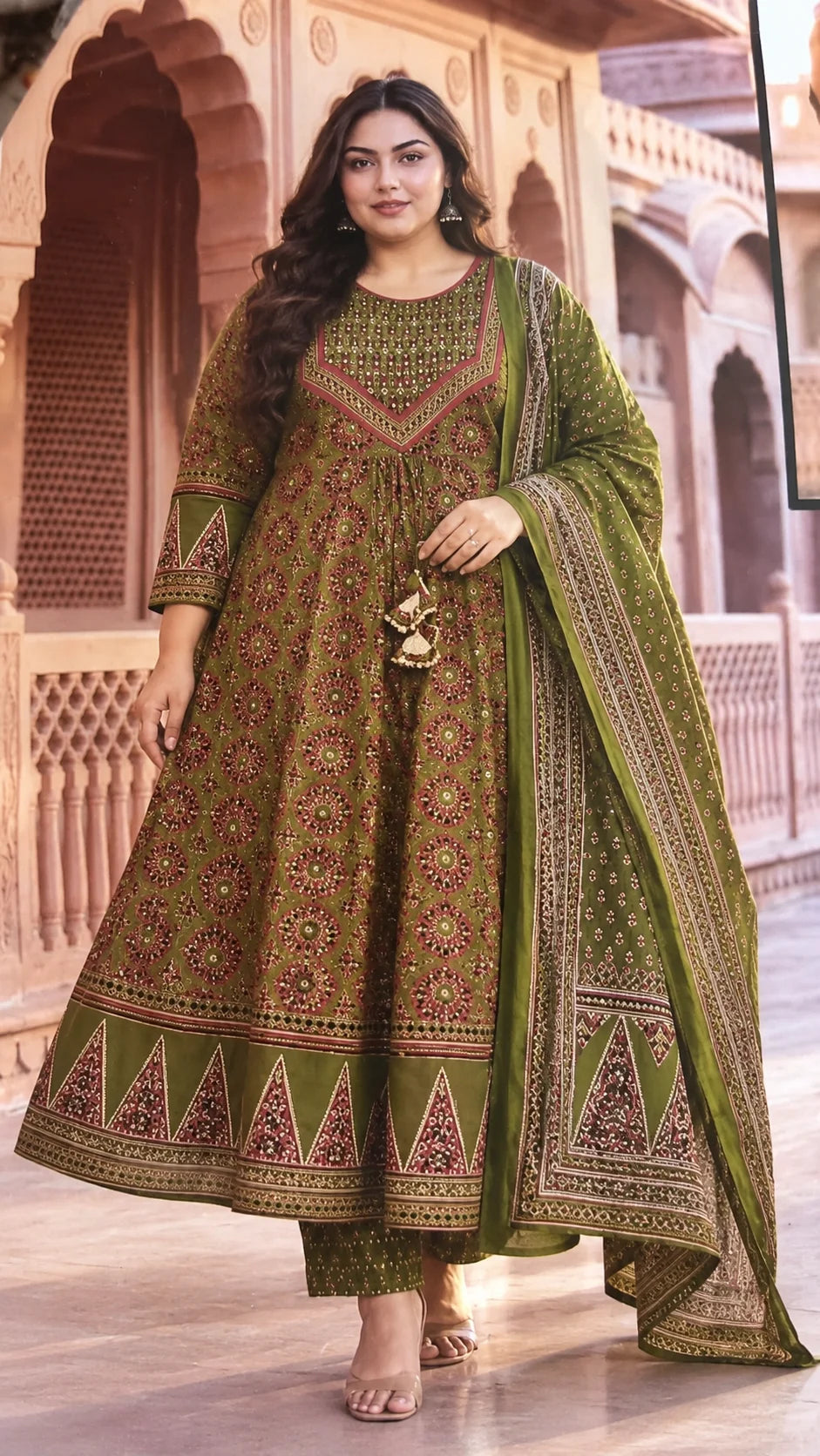 Plus Size Premium Rayon Anarkali 3-Piece Set