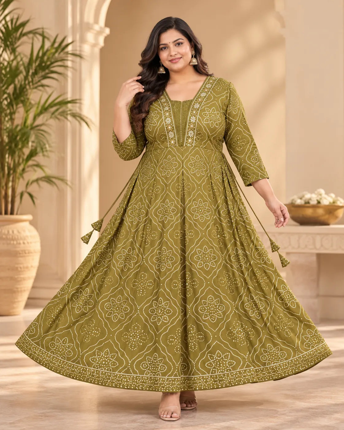 Plus Size Heavy Rayon Anarkali Mirror Work