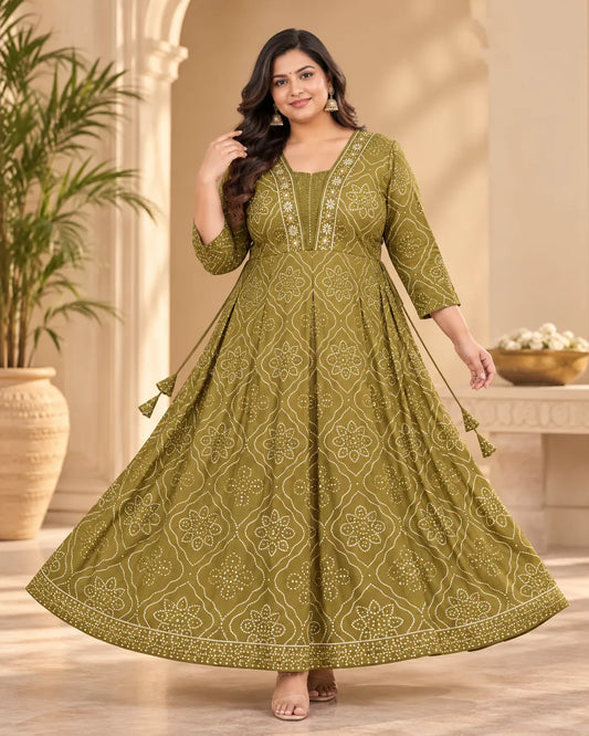 Plus Size Heavy Rayon Anarkali Mirror Work