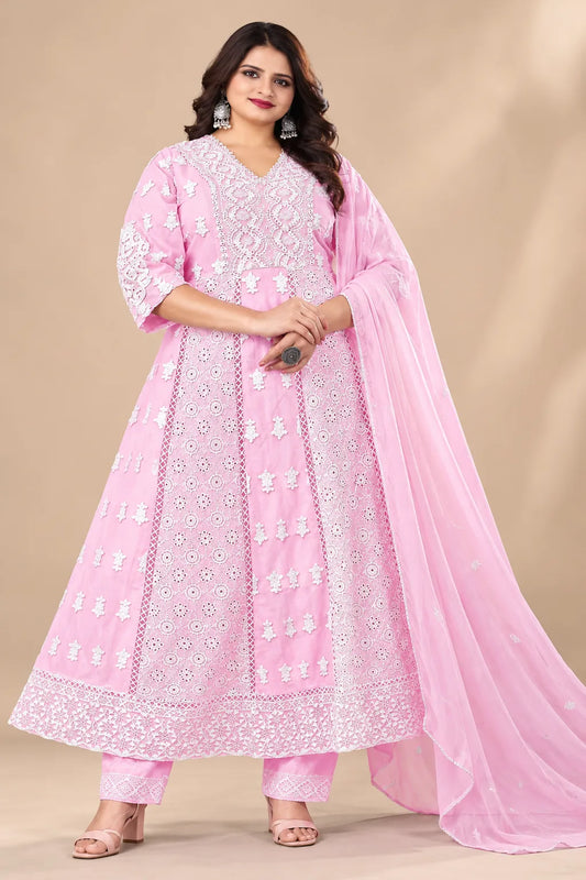 Plus Size Mulmul Cotton Thread Emporidary Work