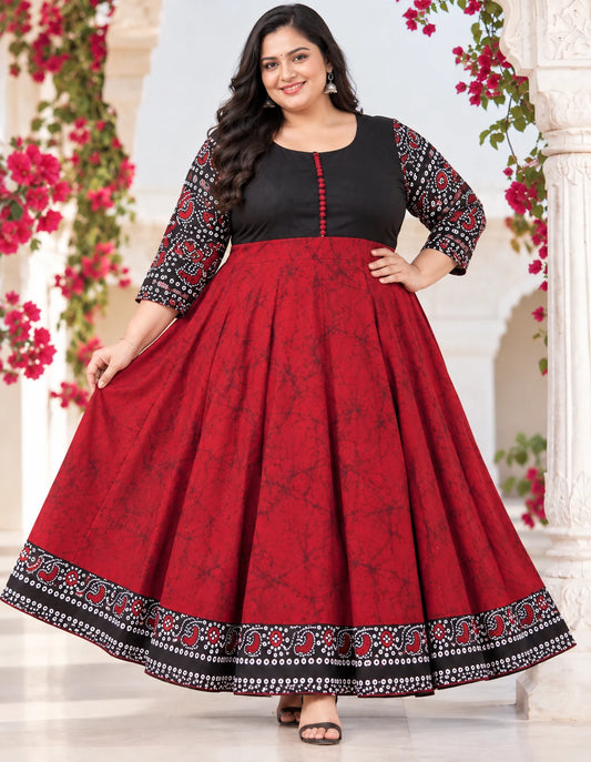 Plus Size Aquaba Kalamkari Cotton Frock