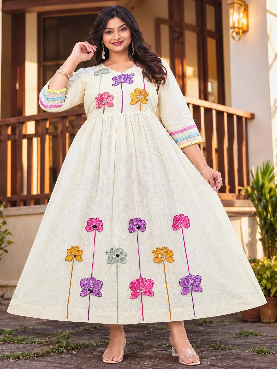 Plus Size Premium Malmal Cotton Anarkali Dress