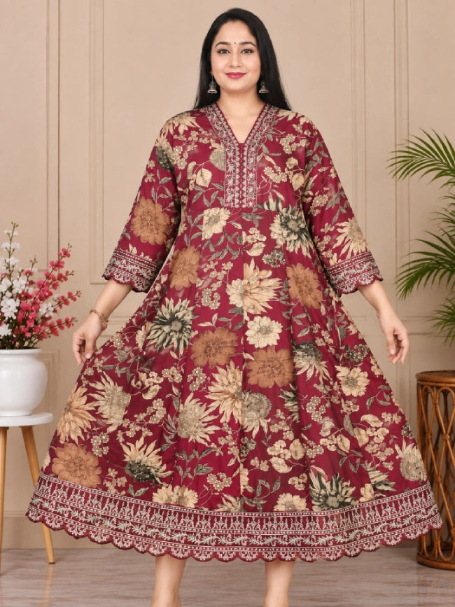 Plus Size Scalp Neck Panel Cut Anarkali