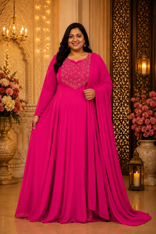 Plus Size Aari Work Georgette Pannel Cut