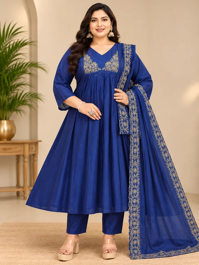 Plus Size Aari Work Mulchantheri 3pcs Set