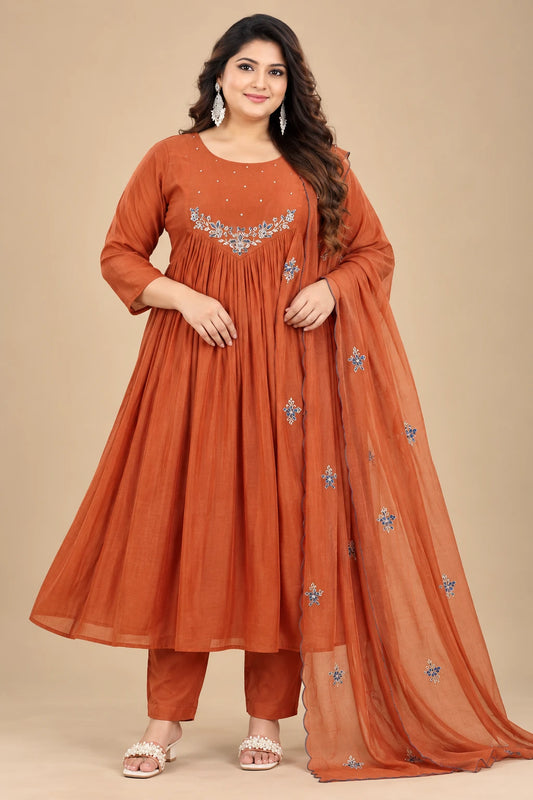 Plus Size Mulchantheri Aari Work 3pcs set