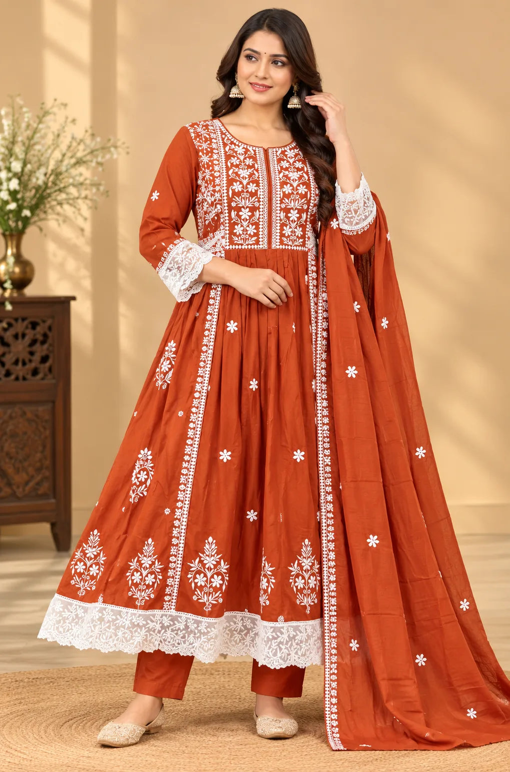 Cotton Anarkali With Dupatta 2pcs Set