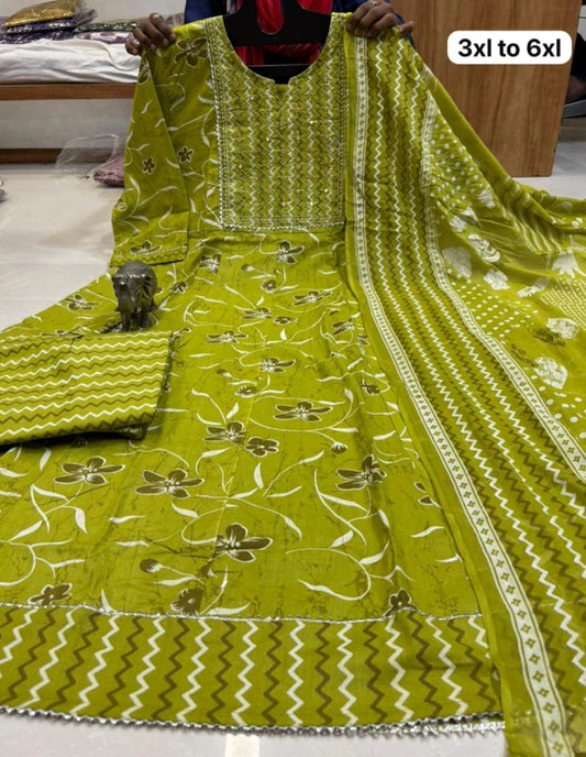 Big Size Pure Cotton Kurti Pent Duppata Set – Leaf Green – SSVB05