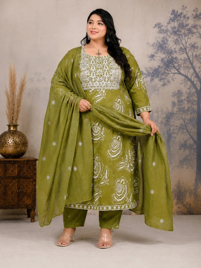 Plus Size Heavy Rayon Pannel Anarkali 3-Pcs Set