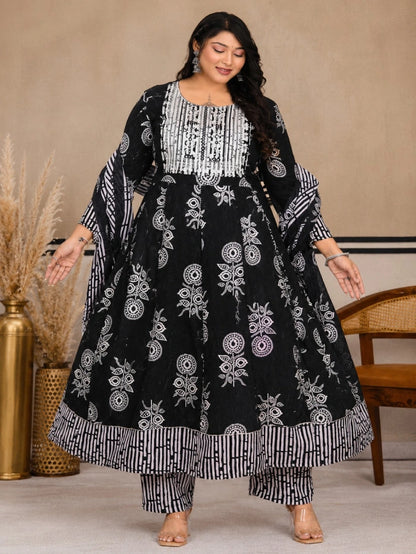Plus Size Heavy Rayon Pannel Anarkali 3-Pcs Set