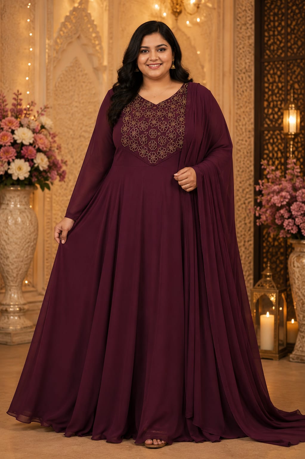 Plus Size Aari Work Georgette Pannel Cut