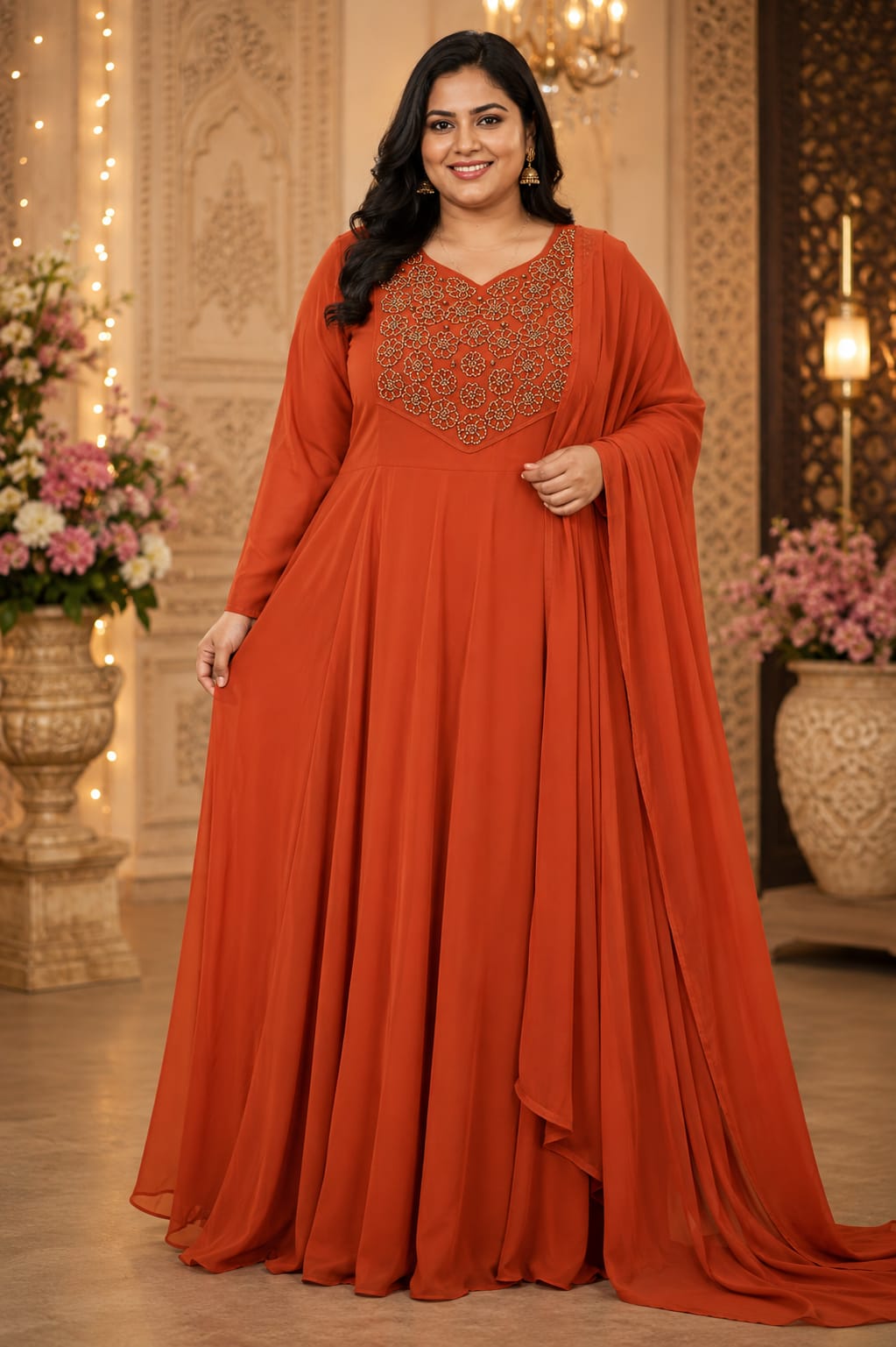 Plus Size Aari Work Georgette Pannel Cut