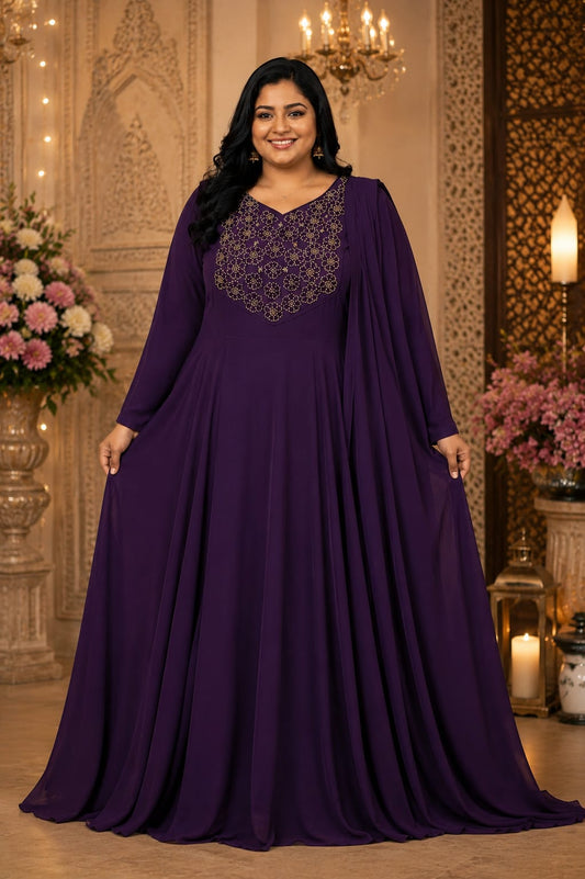 Plus Size Aari Work Georgette Pannel Cut